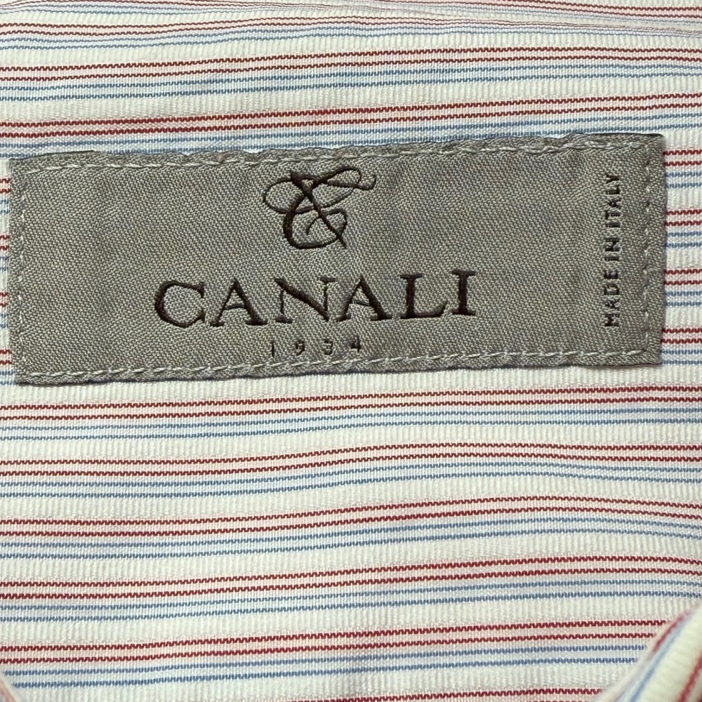Canali Mens Dress Shirt Striped Long Sleeve Button Down 43/17 Made in Italy - Picture 3 of 9